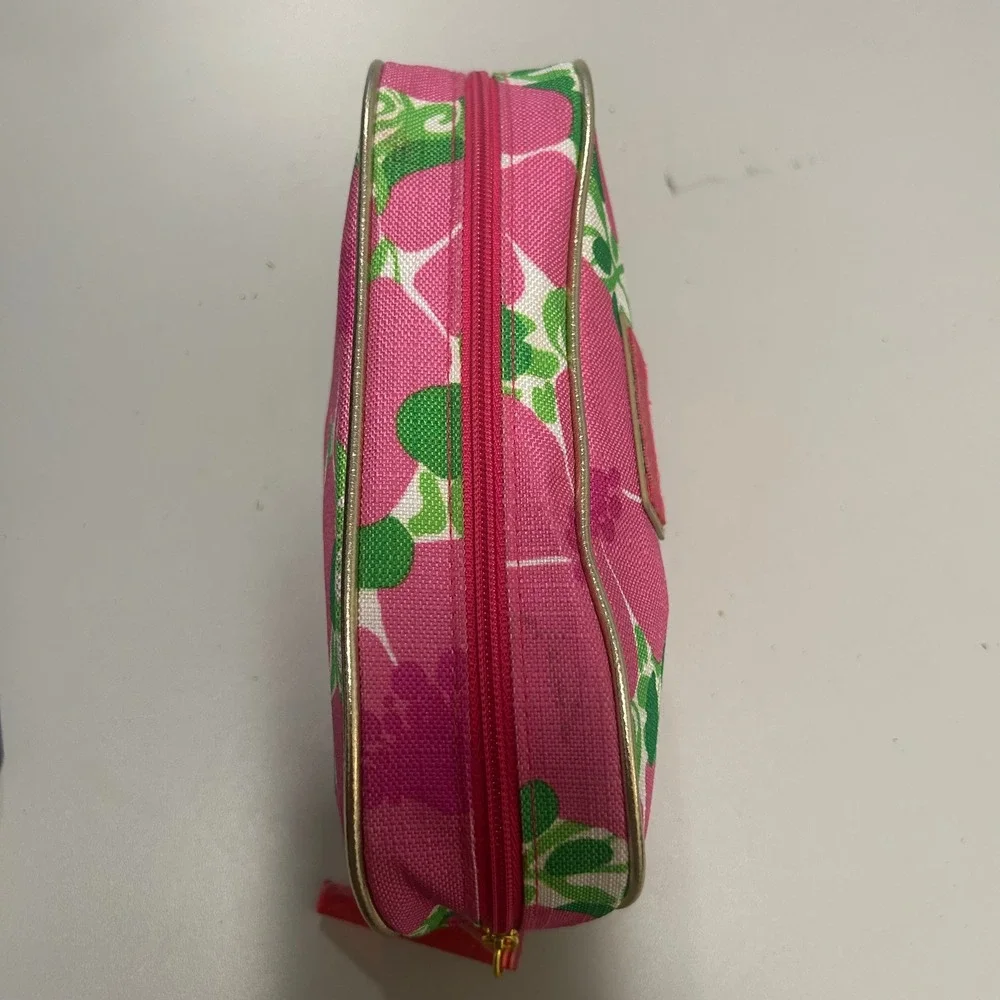 Lilly Pulitzer Estee Lauder Pink Green Floral Cosmetic Makeup Bag Travel Case